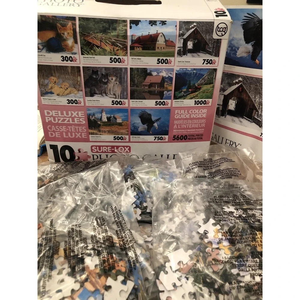 SURE - LOX - 10 Puzzles Box Set NEW 5600 Pieces Wolf Dogs Cats Bridges Eagle